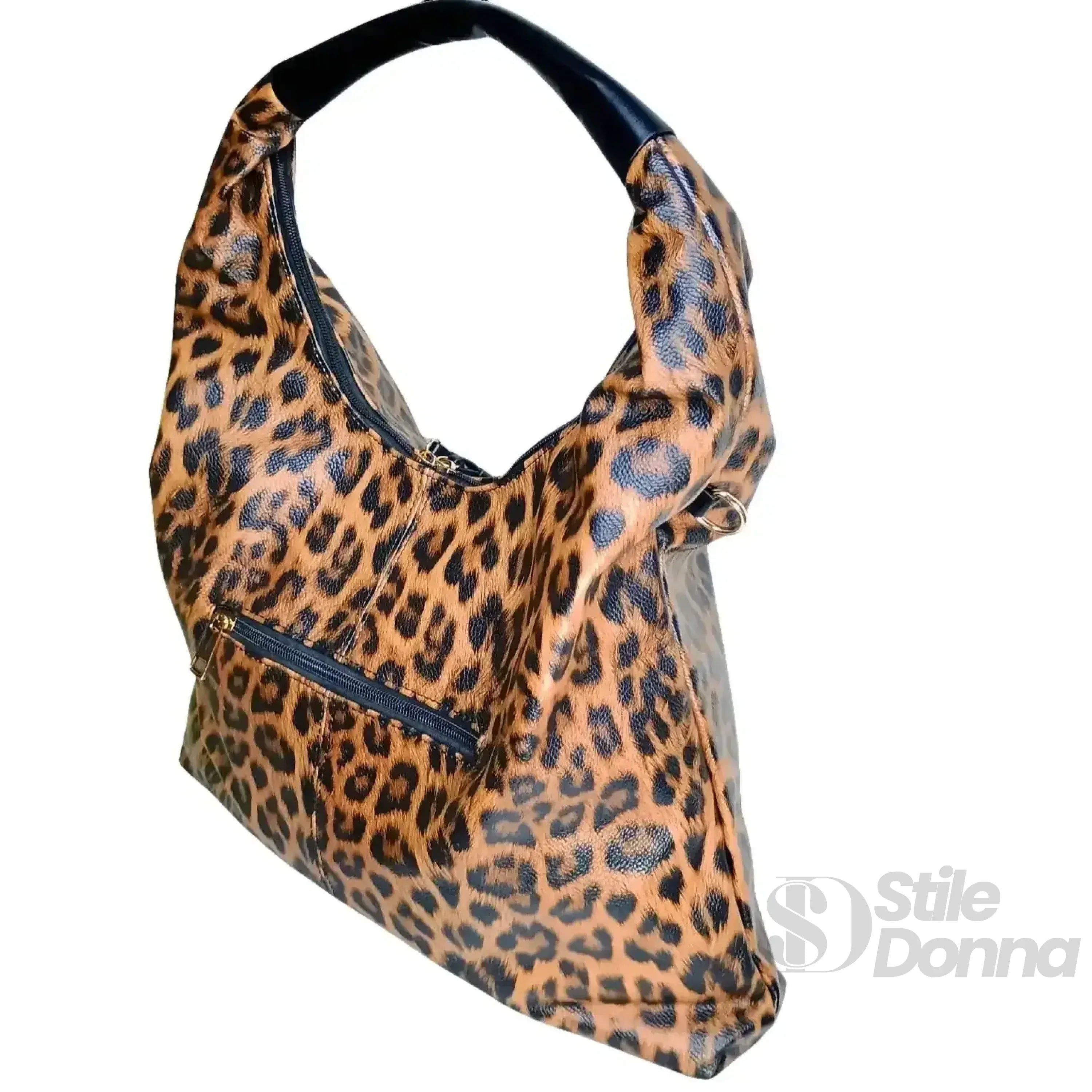 Stile Donna borsa hobo ecopelle finta leopardata – dettaglio esterno