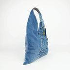 Borsa Hobo Tote in Denim con Stampa Grafica e Dettagli Dorati - Stile Donna Bags