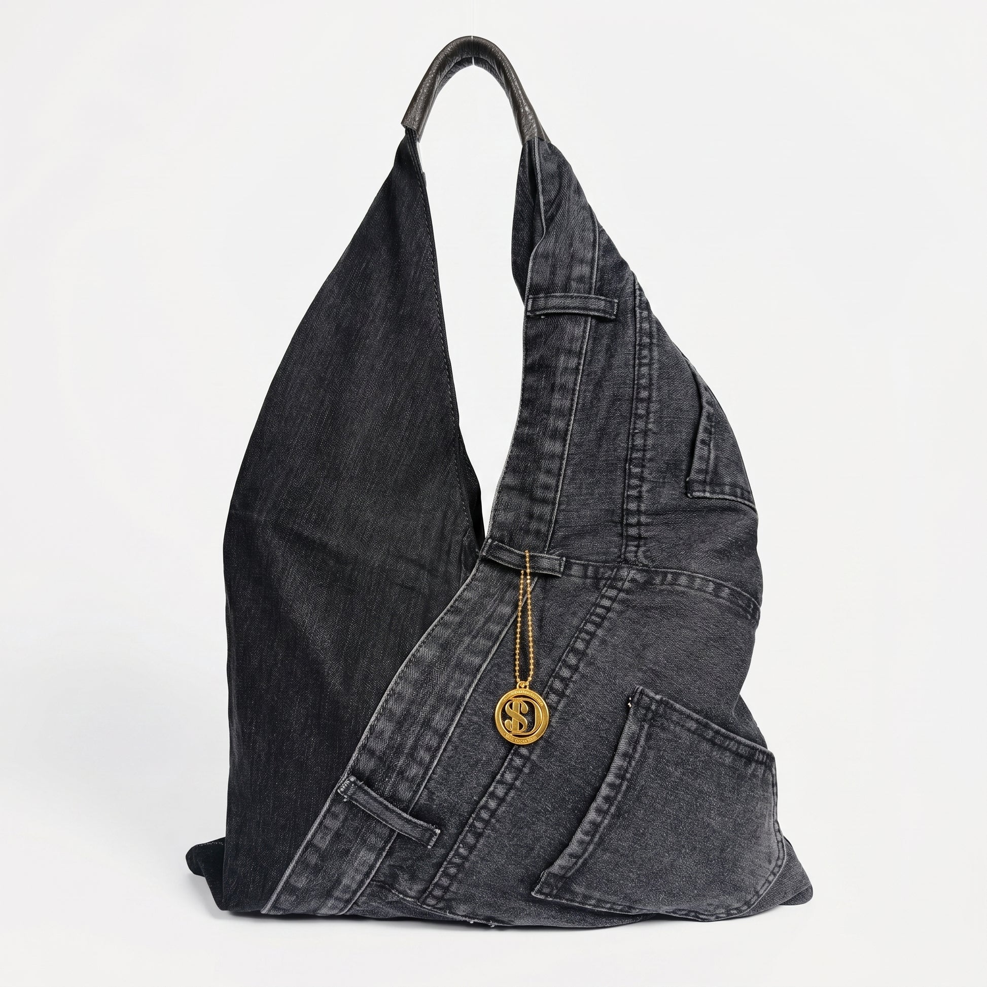 Borsa Hobo Tote in Denim con Stampa Grafica e Dettagli Dorati - Stile Donna Bags
