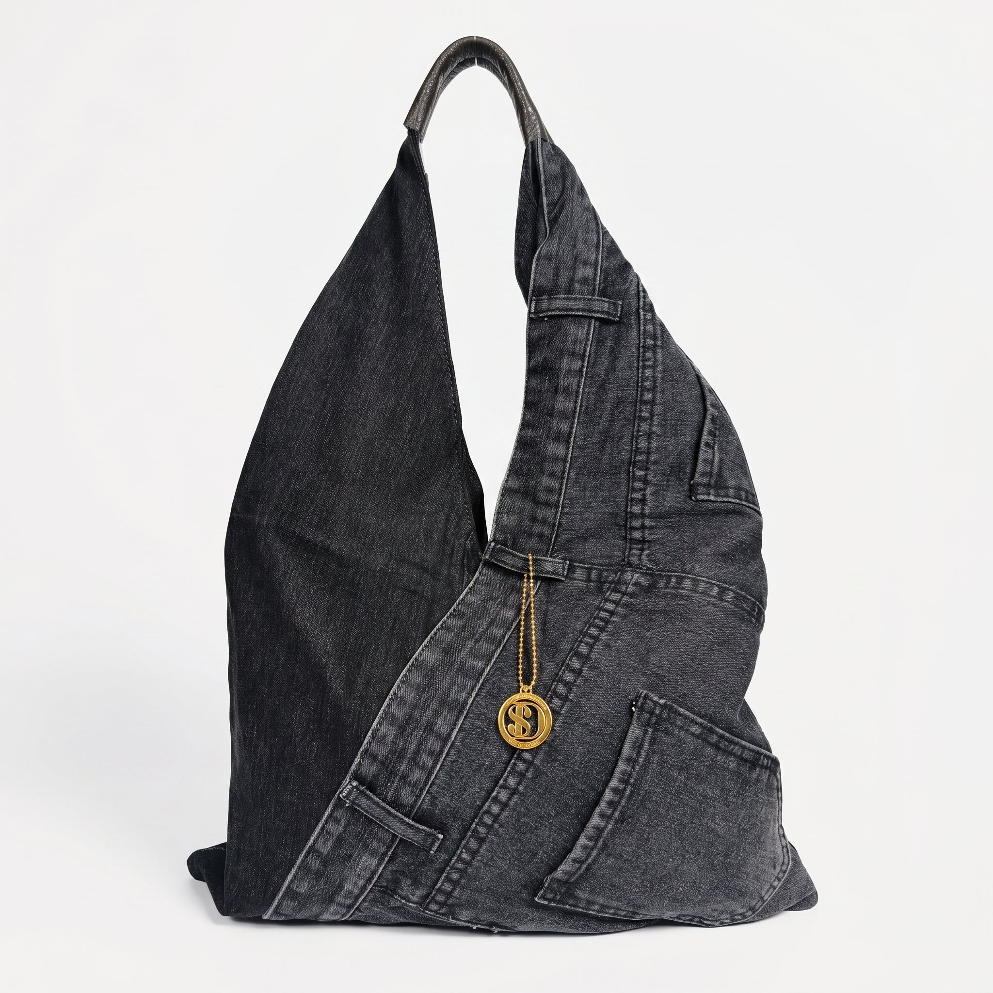 Borsa Hobo Tote in Denim con Stampa Grafica e Dettagli Dorati - Stile Donna Bags