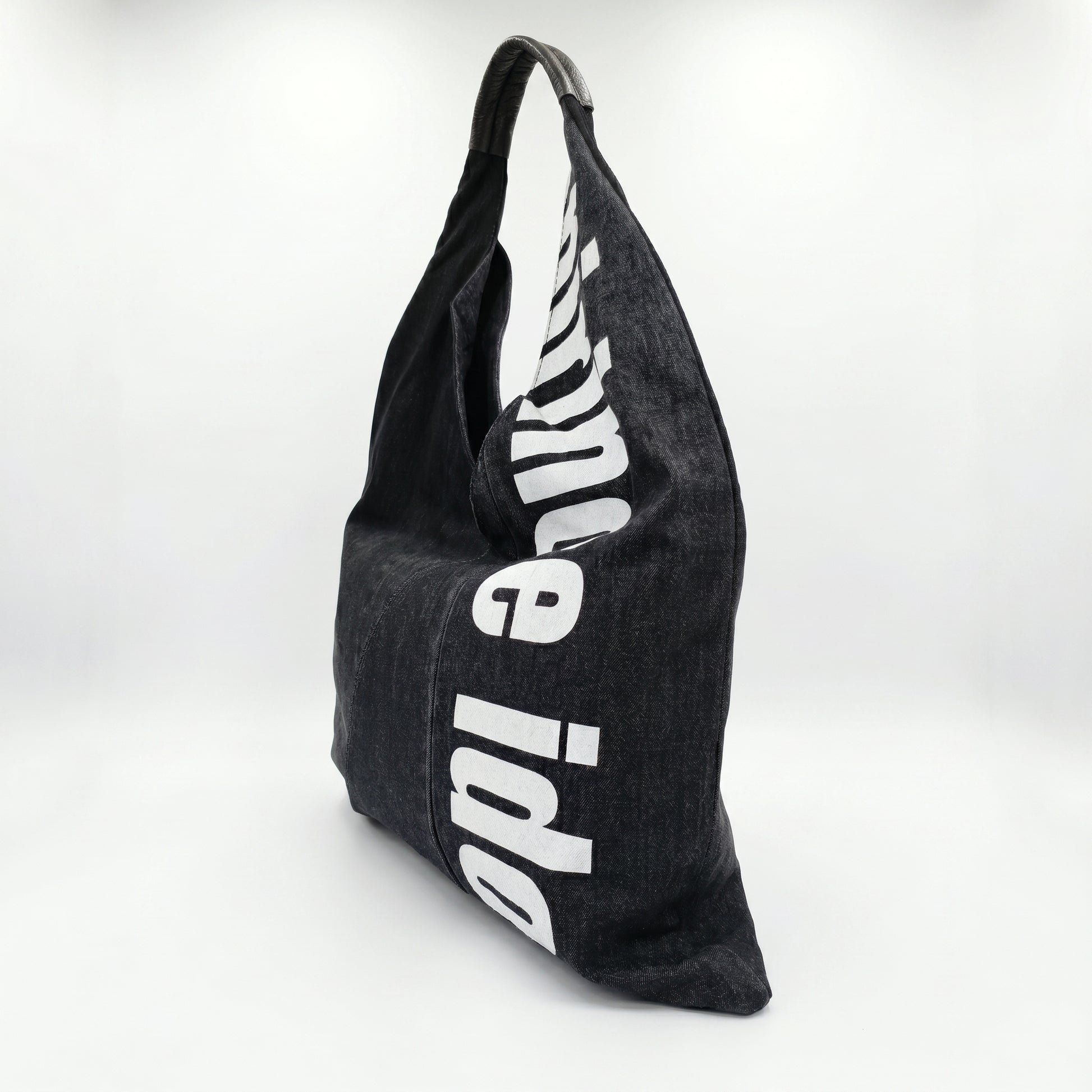 Borsa Hobo Tote in Denim con Stampa Grafica e Dettagli Dorati - Stile Donna Bags