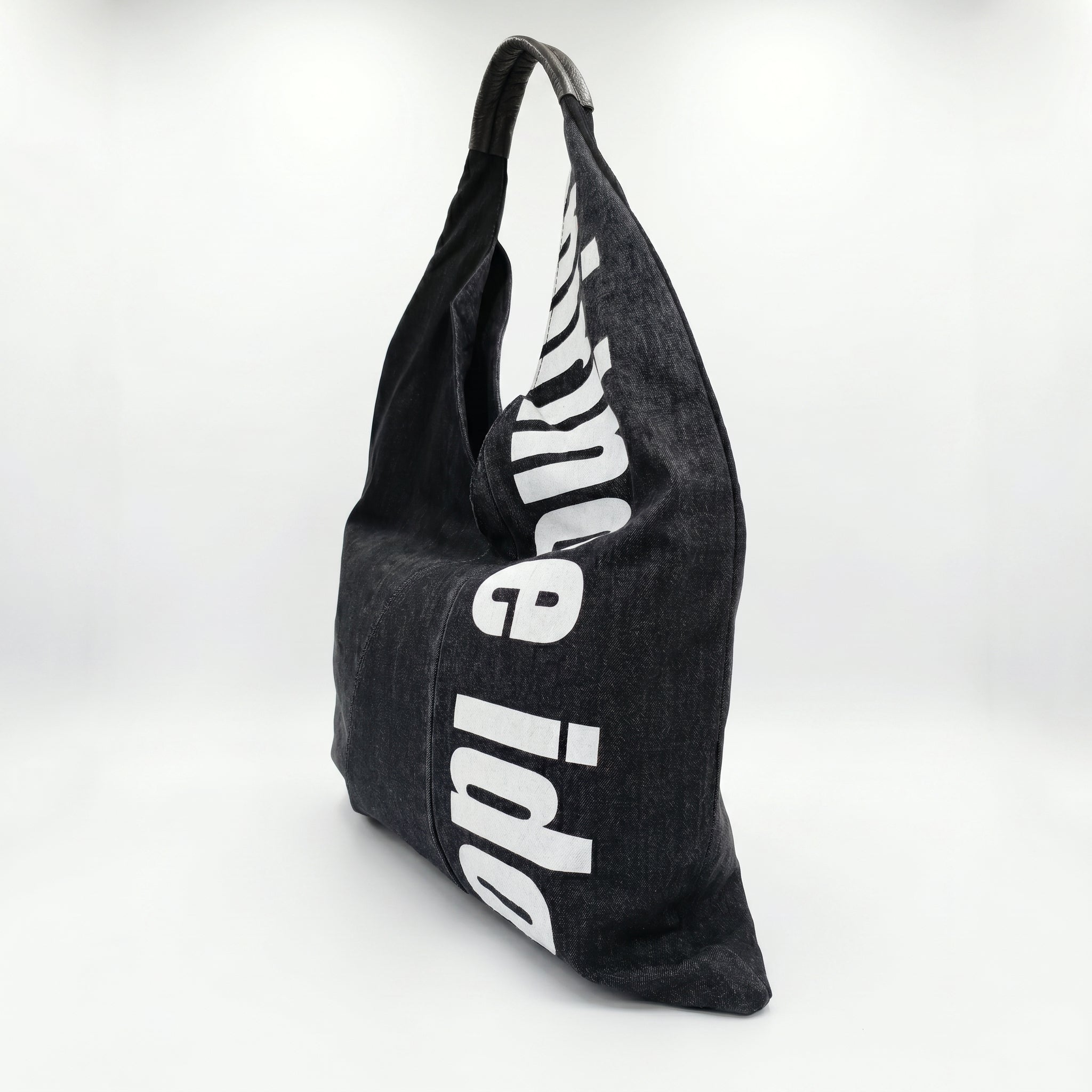 Borsa Hobo Tote in Denim con Stampa Grafica e Dettagli Dorati - Stile Donna Bags
