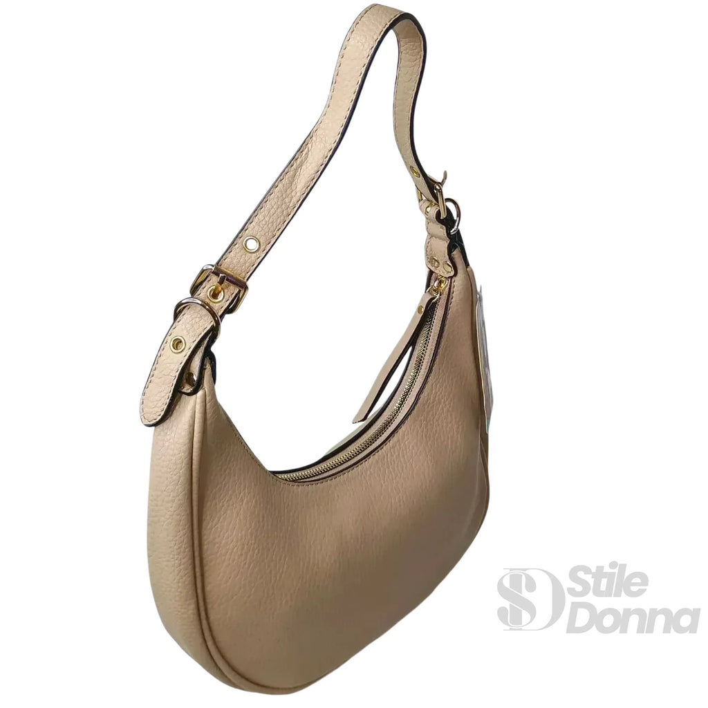 Stile Donna borsa hobo a spalla ecopelle beige chiusura a zip – vista laterale