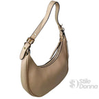 Borsa Hobo a Spalla in Ecopelle Beige con Chiusura a Zip - Stile Donna Bags