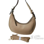 Borsa Hobo a Spalla in Ecopelle Beige con Chiusura a Zip - Stile Donna Bags