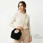 Borsa Hobo a Tracolla in Pelle Scamosciata con Dettagli Dorati Design Italiano - Stile Donna Bags