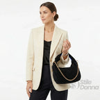 Borsa Hobo a Tracolla in Pelle Scamosciata con Dettagli Dorati Design Italiano - Stile Donna Bags