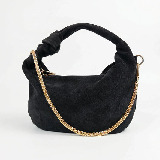 Stile Donna borsa hobo a tracolla ecopelle scamosciata con dettagli dorati design italiano donna – vista frontale