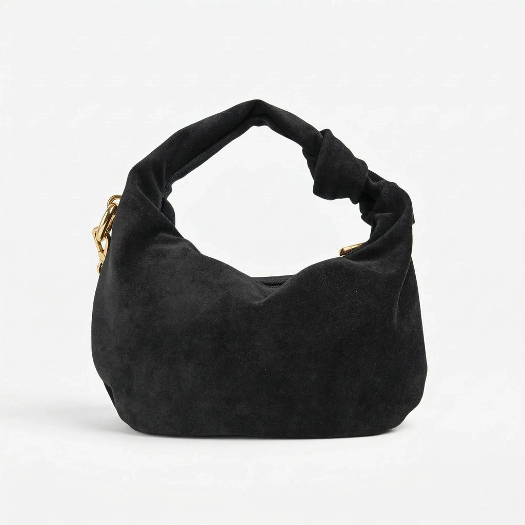 Stile Donna borsa hobo a tracolla ecopelle scamosciata dettagli dorati – vista laterale