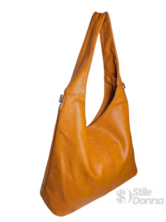 Stile Donna borsa hobo ecopelle marrone chiusura a zip – vista posteriore