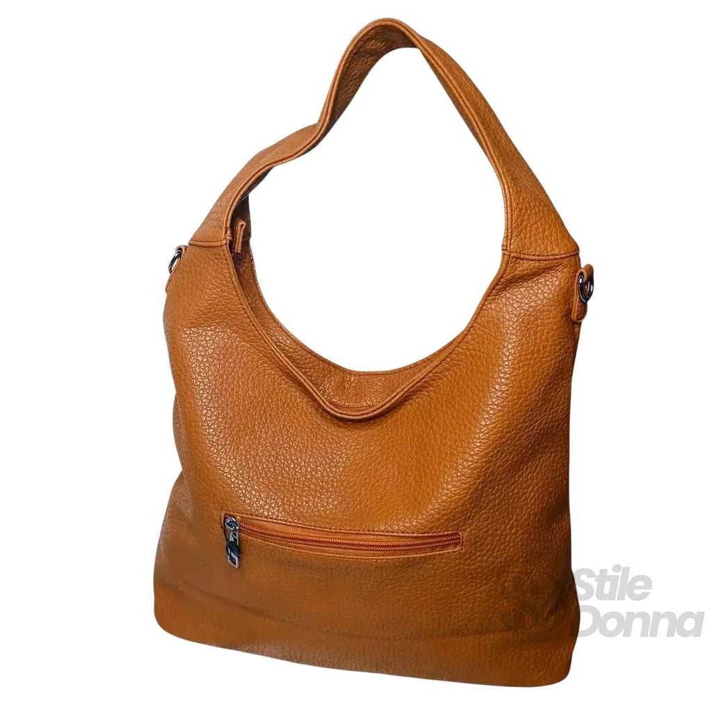 Stile Donna borsa hobo ecopelle marrone chiusura a zip – interno e tasche