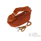 Borsa Hobo in Tessuto Testurizzato con Trama a Orsacchiotto Color Marrone - Stile Donna Bags