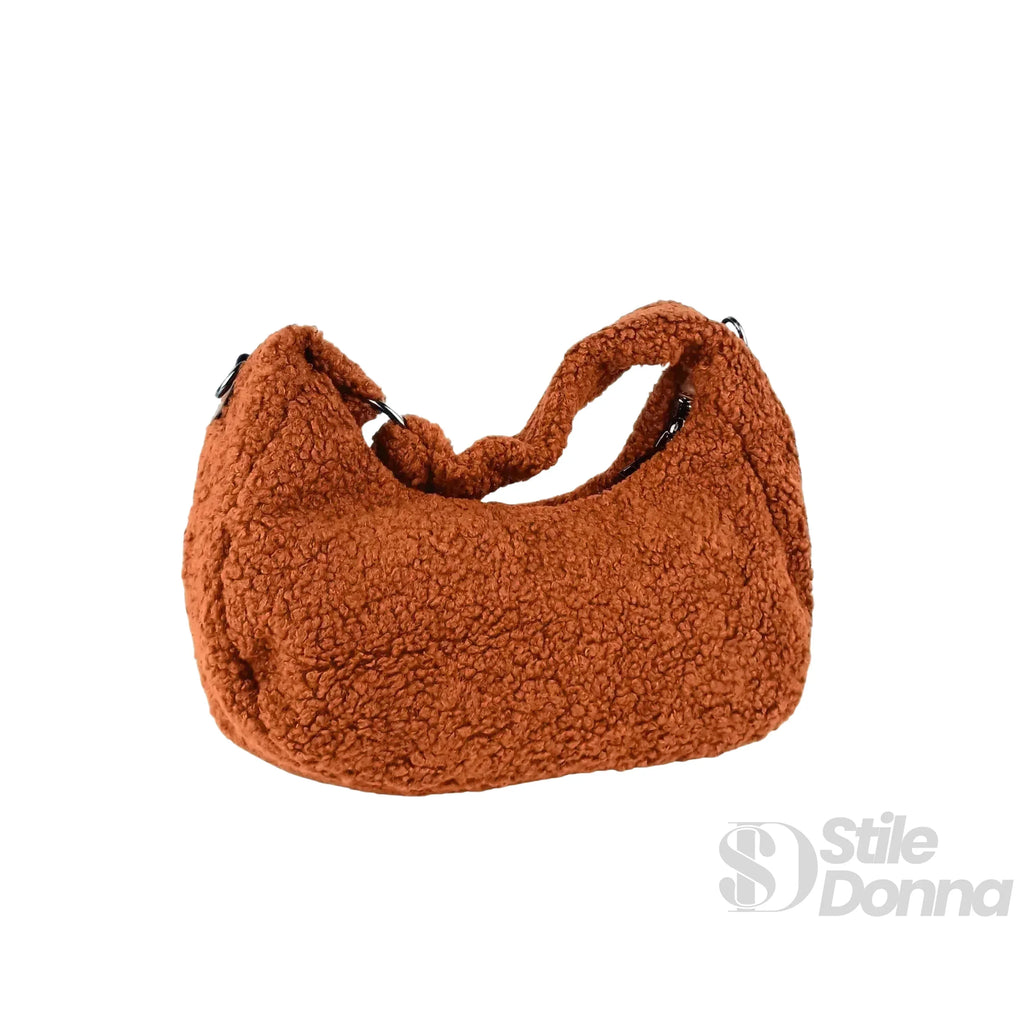 Stile Donna borsa hobo finta pelle di pecora ruggine – interno e tasche