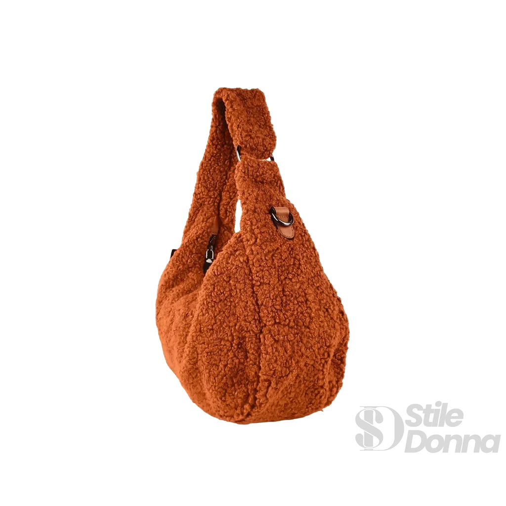 Stile Donna borsa hobo finta pelle di pecora ruggine – dettaglio chiusura