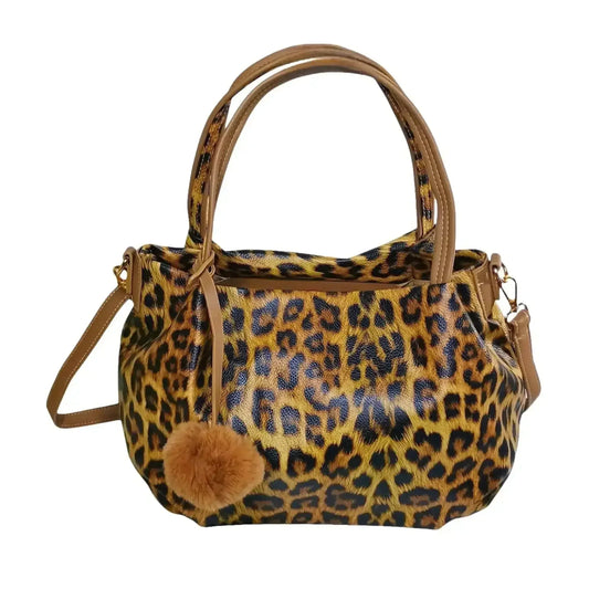 Stile Donna borsa ecopelle stampa leopardata con dettagli metallo dorato donna – vista frontale