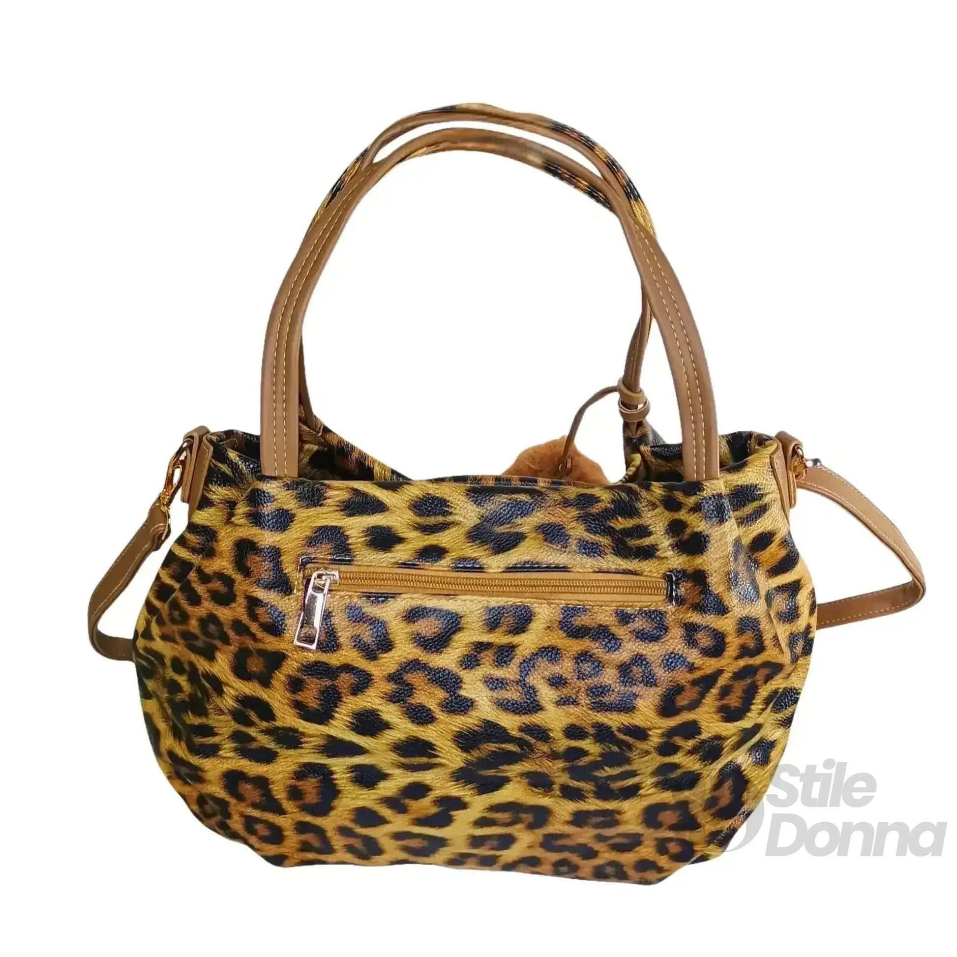 Stile Donna borsa ecopelle stampa leopardata dettagli dorati – vista laterale
