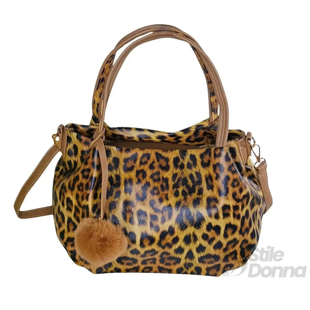 Stile Donna borsa ecopelle leopardata stampa leopardo – interno e tasche