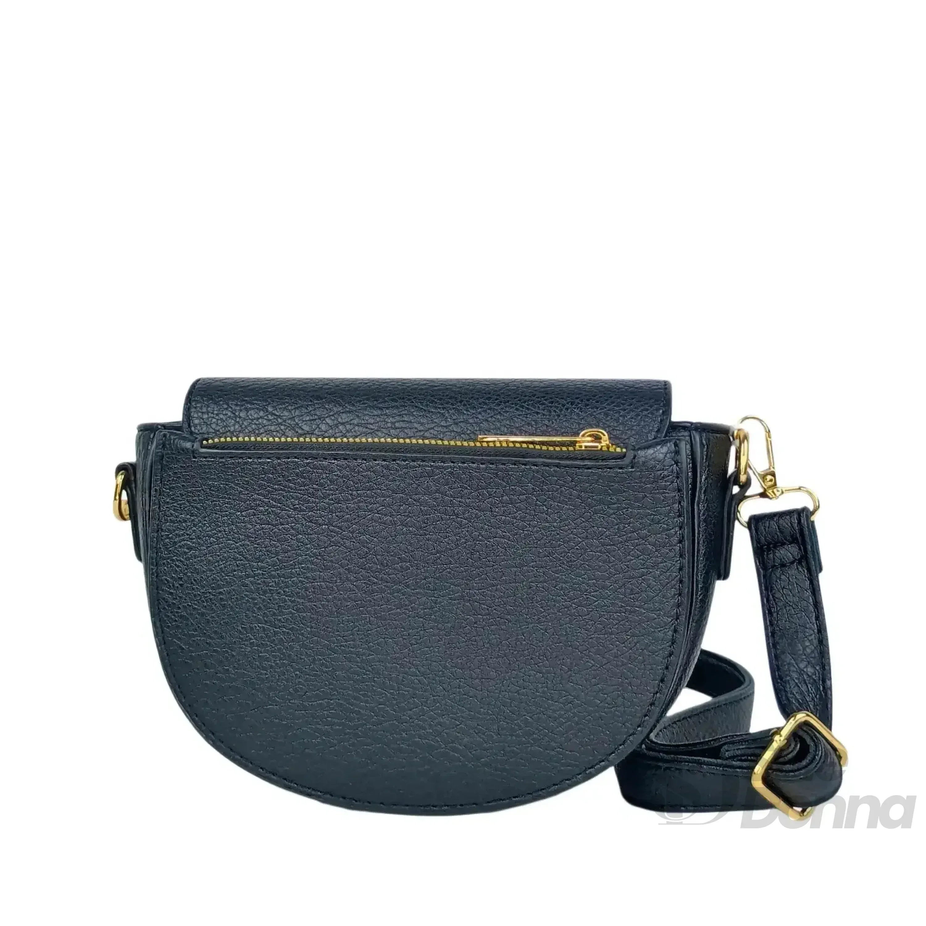 Stile Donna borsa mezzaluna ecopelle beige con dettagli dorati – dettaglio esterno