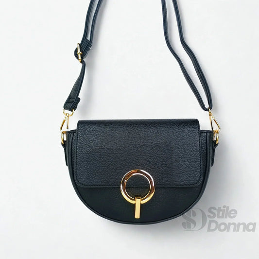 Stile Donna borsa mezzaluna ecopelle beige con dettagli dorati – vista posteriore