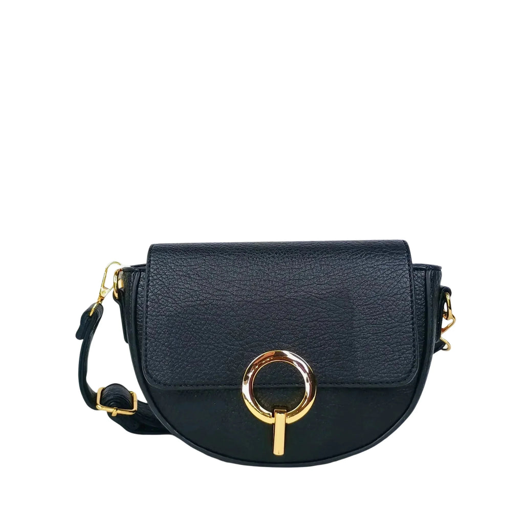 Borsa Mezzaluna in Ecopelle con Dettagli Dorati - Stile Donna Bags