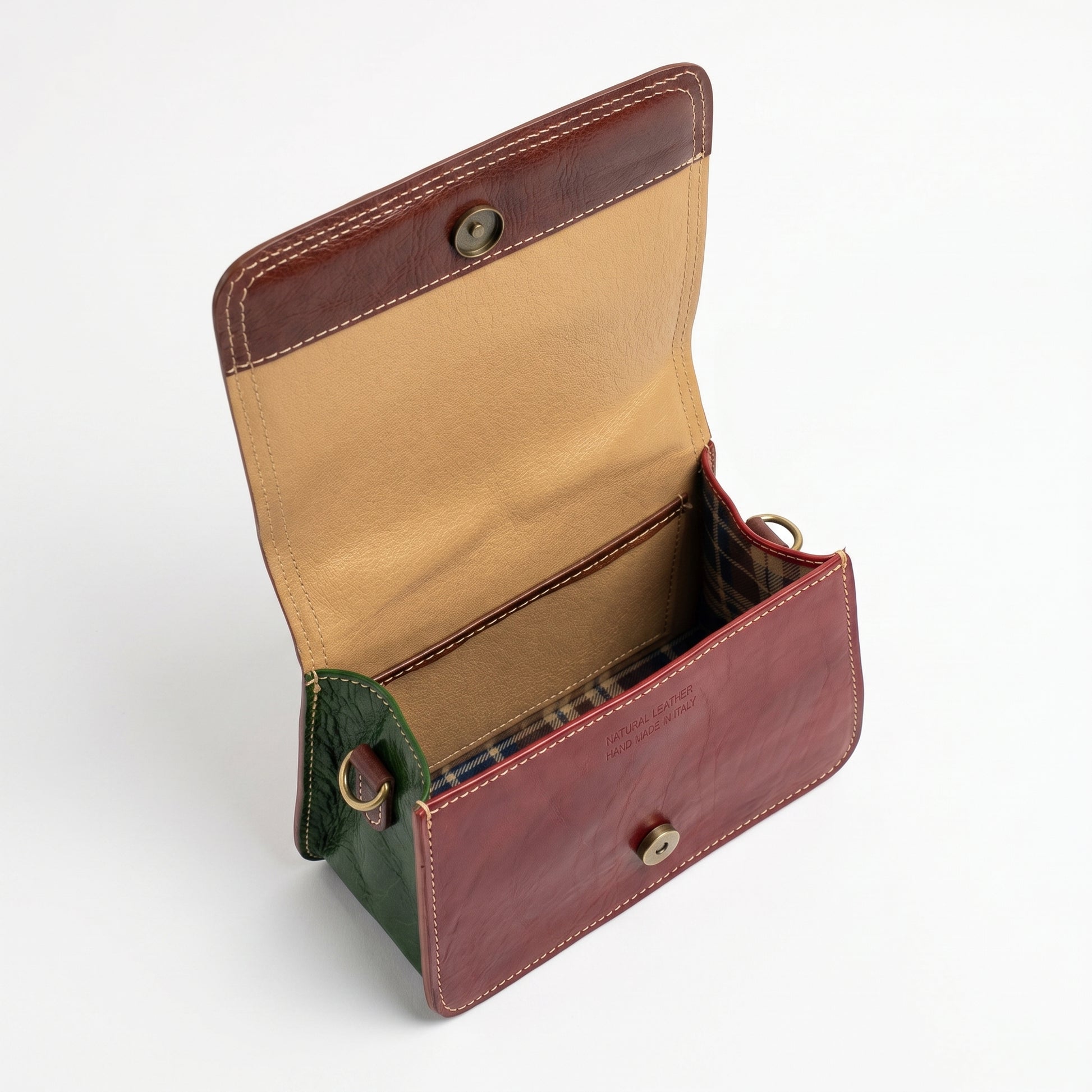 Borsa mini torre vera pelle rossa con chiusura magnetica – interno e tasche