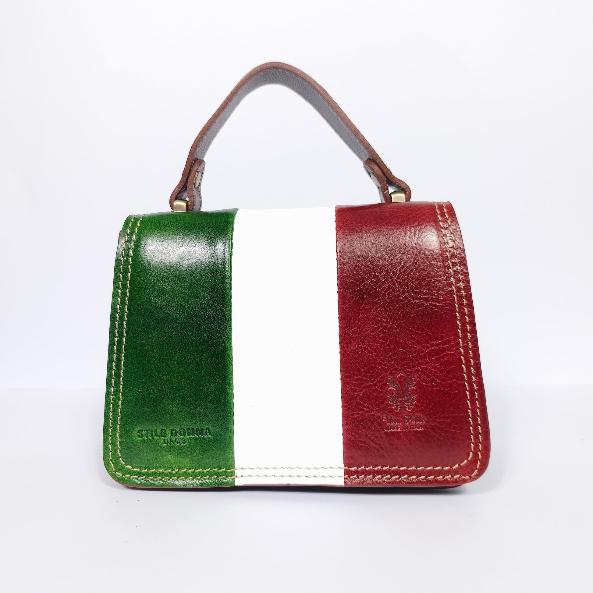 Borsa mini torre vera pelle premium rossa con chiusura magnetica donna – vista frontale
