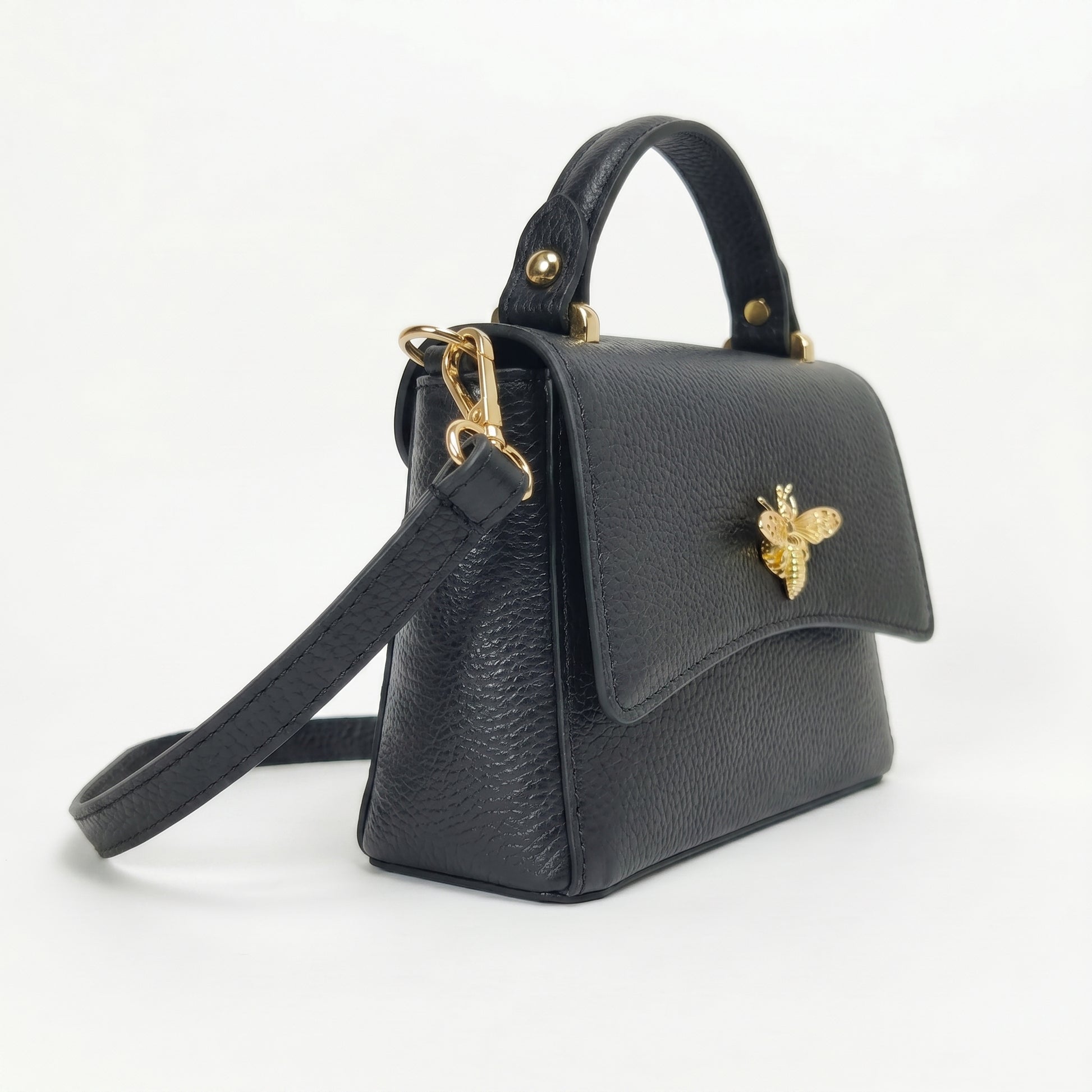 Mini borsa a farfalla vera pelle bianca – dettaglio chiusura