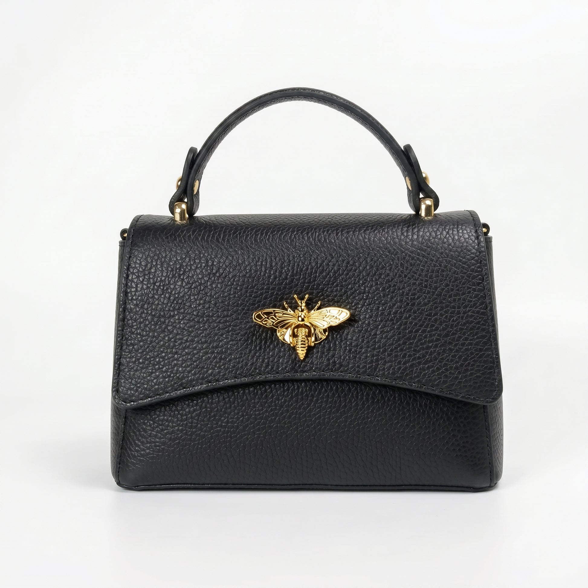 Mini borsa a farfalla vera pelle nera made in Italy – vista laterale