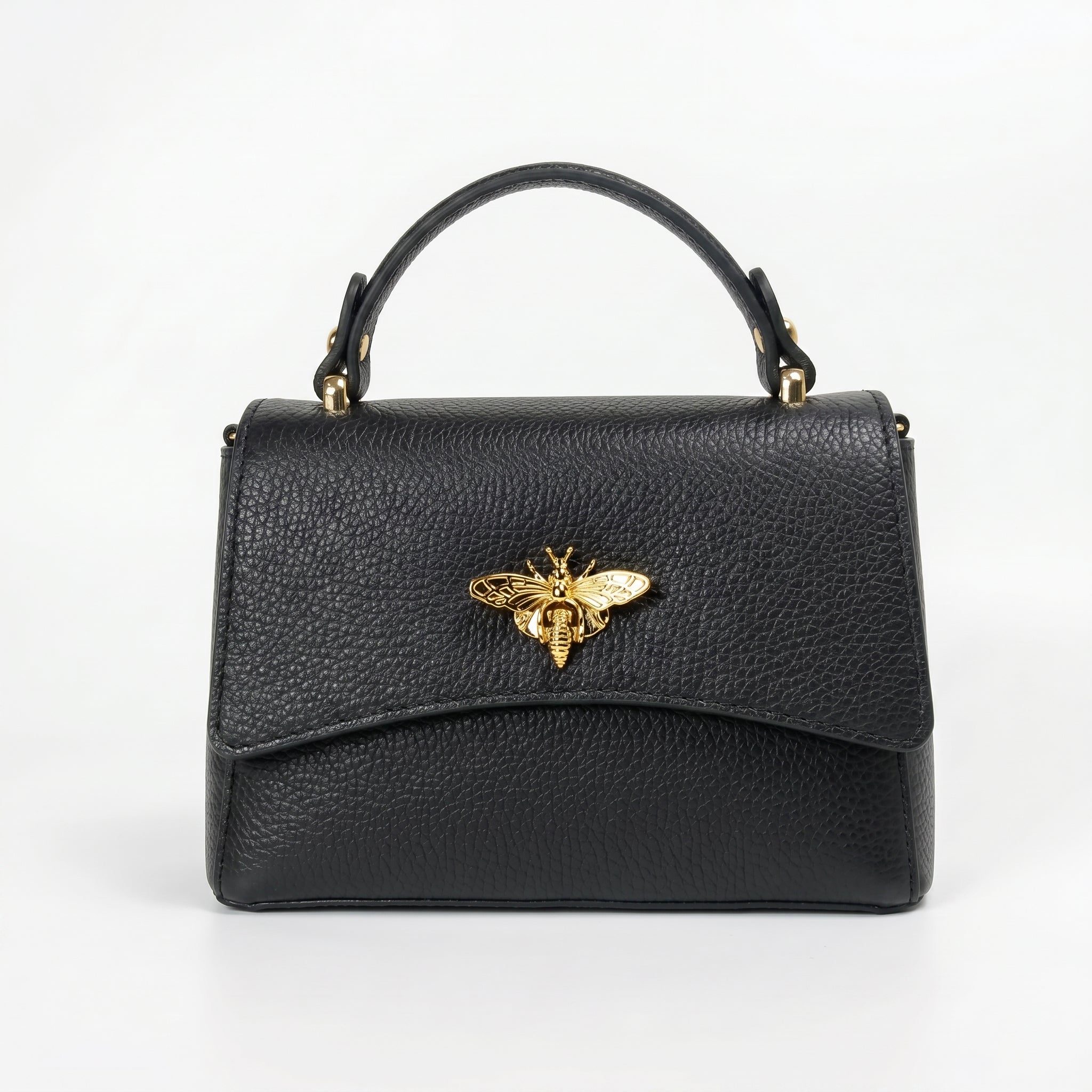 Mini borsa a farfalla vera pelle nera made in Italy – vista laterale