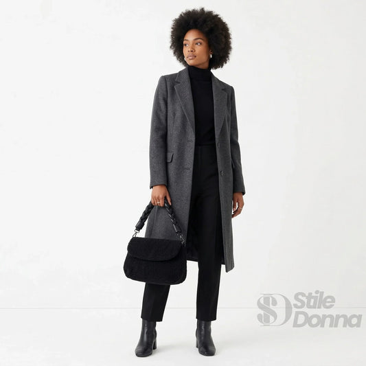 Stile Donna borsa nera ecopelle PU soffietto con manico intrecciato – vista laterale