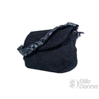 Borsa Nera con Manico Intrecciato in Tessuto Testurizzato e Ecopelle con Tracolla Regolabile - Stile Donna Bags