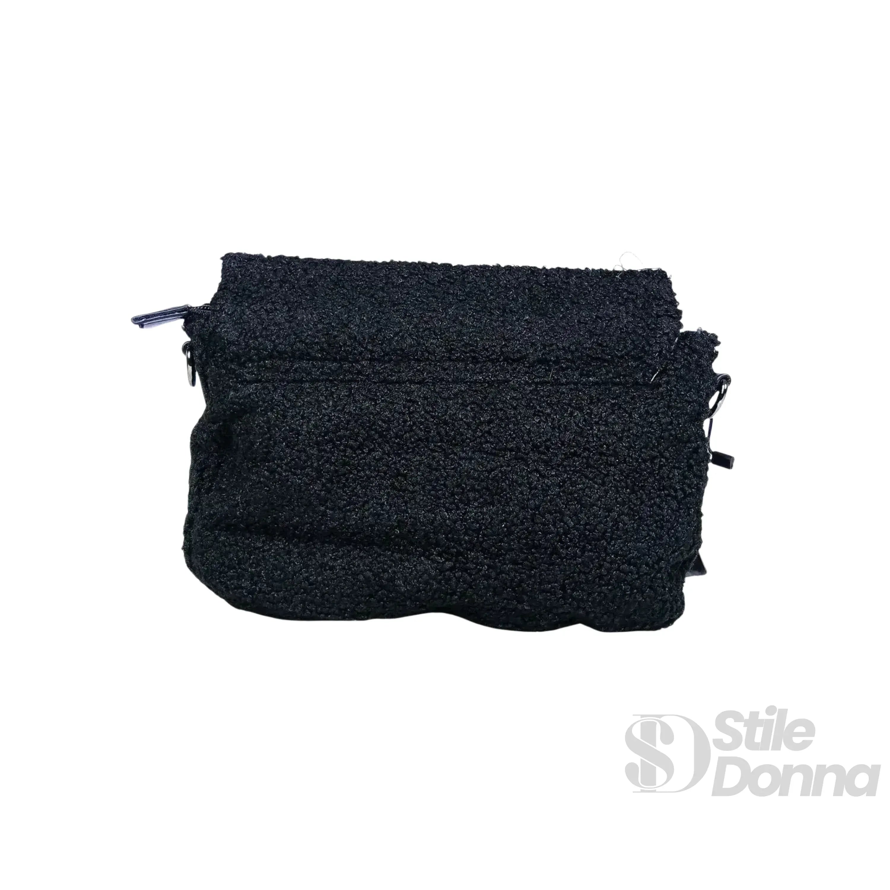 Stile Donna borsa nera ecopelle PU con manico intrecciato e tracolla – interno e tasche