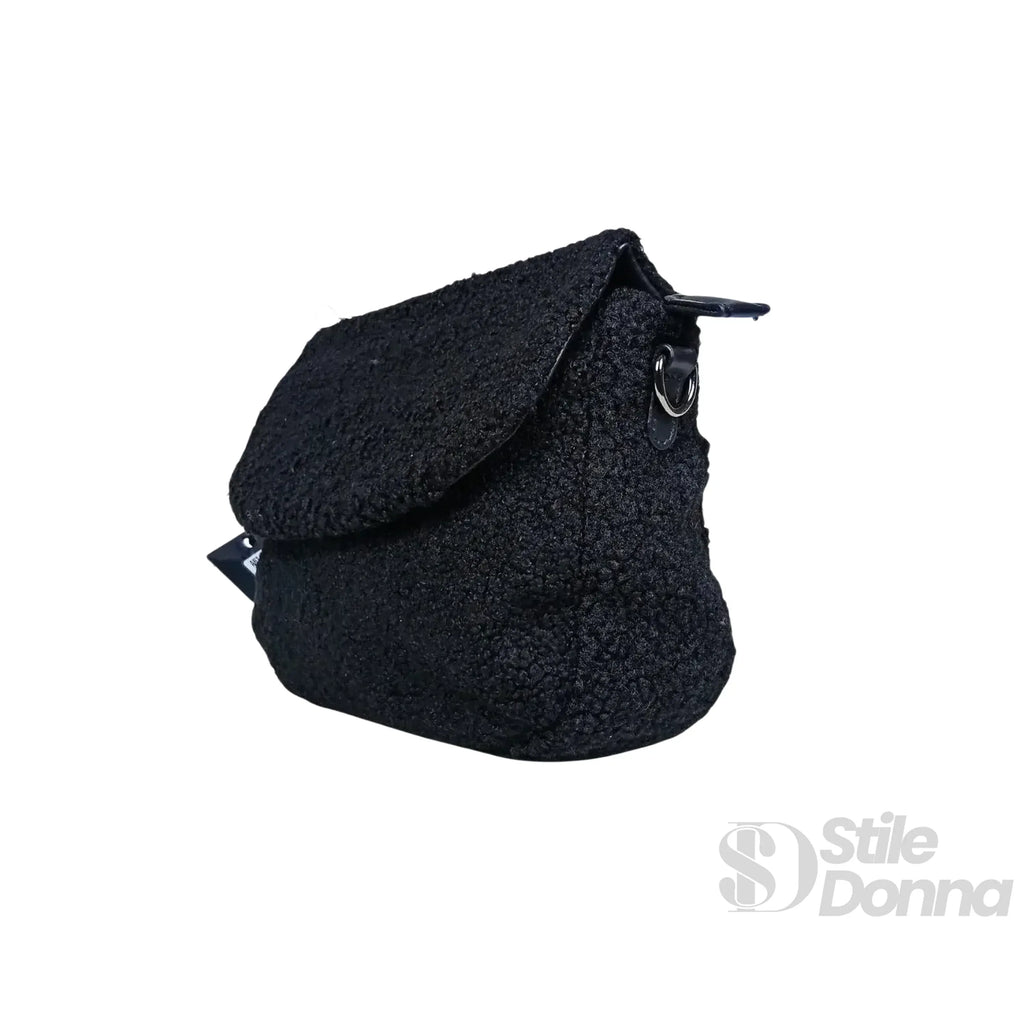 Stile Donna borsa nera ecopelle PU con manico intrecciato donna – borsa indossata