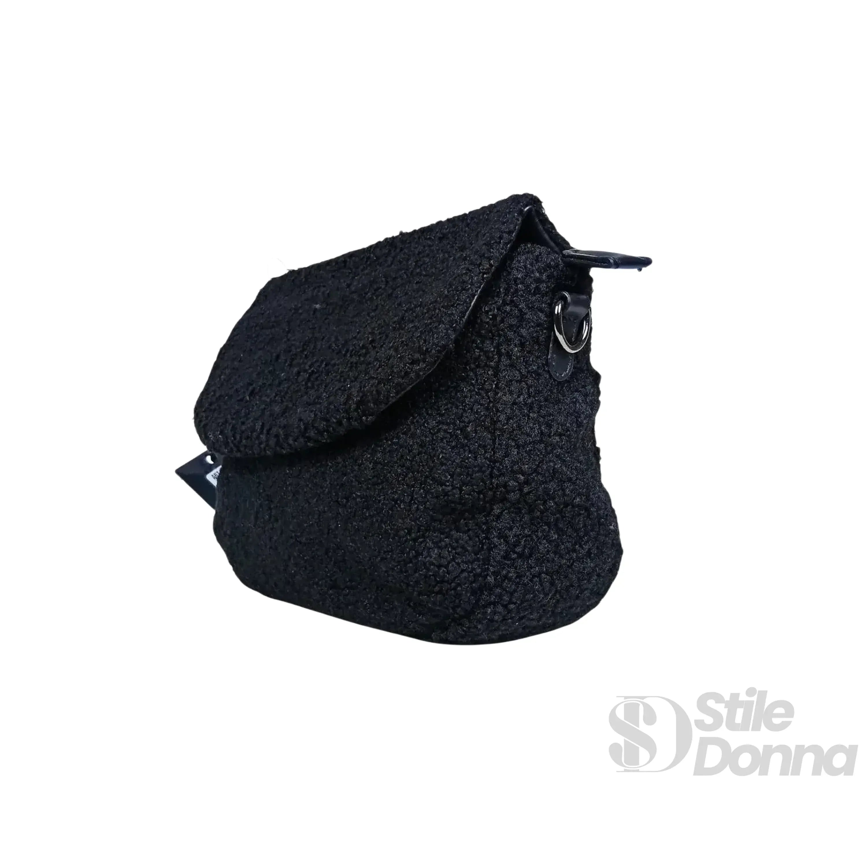 Stile Donna borsa nera ecopelle PU con manico intrecciato donna – borsa indossata