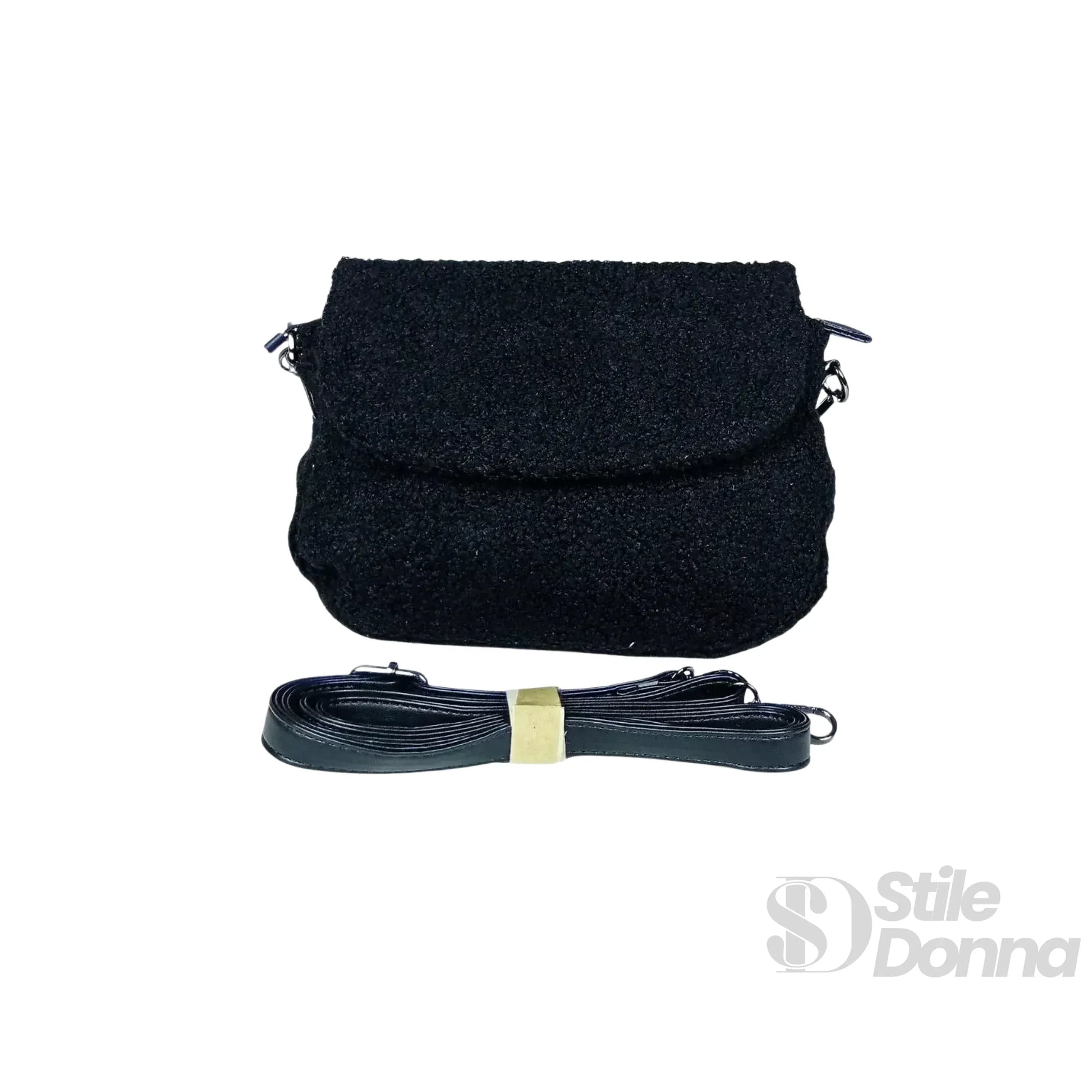 Stile Donna borsa nera ecopelle PU con manico intrecciato – dettaglio chiusura