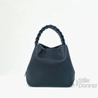 Borsa Secchiello con Manico Intrecciato in Ecopelle e Fodera con Tasche - Stile Donna Bags