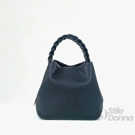 Stile Donna borsa secchiello ecopelle nera manico intrecciato – vista posteriore