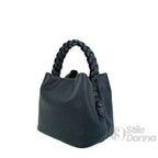 Borsa Secchiello con Manico Intrecciato in Ecopelle e Fodera con Tasche - Stile Donna Bags