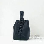 Borsa Secchiello con Manico Intrecciato in Ecopelle e Fodera con Tasche - Stile Donna Bags