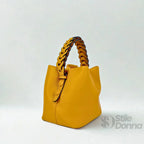 Borsa Secchiello con Manico Intrecciato in Ecopelle e Fodera con Tasche - Stile Donna Bags