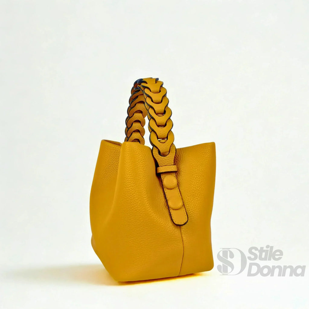 Stile Donna borsa secchiello ecopelle manico intrecciato – dettaglio manico