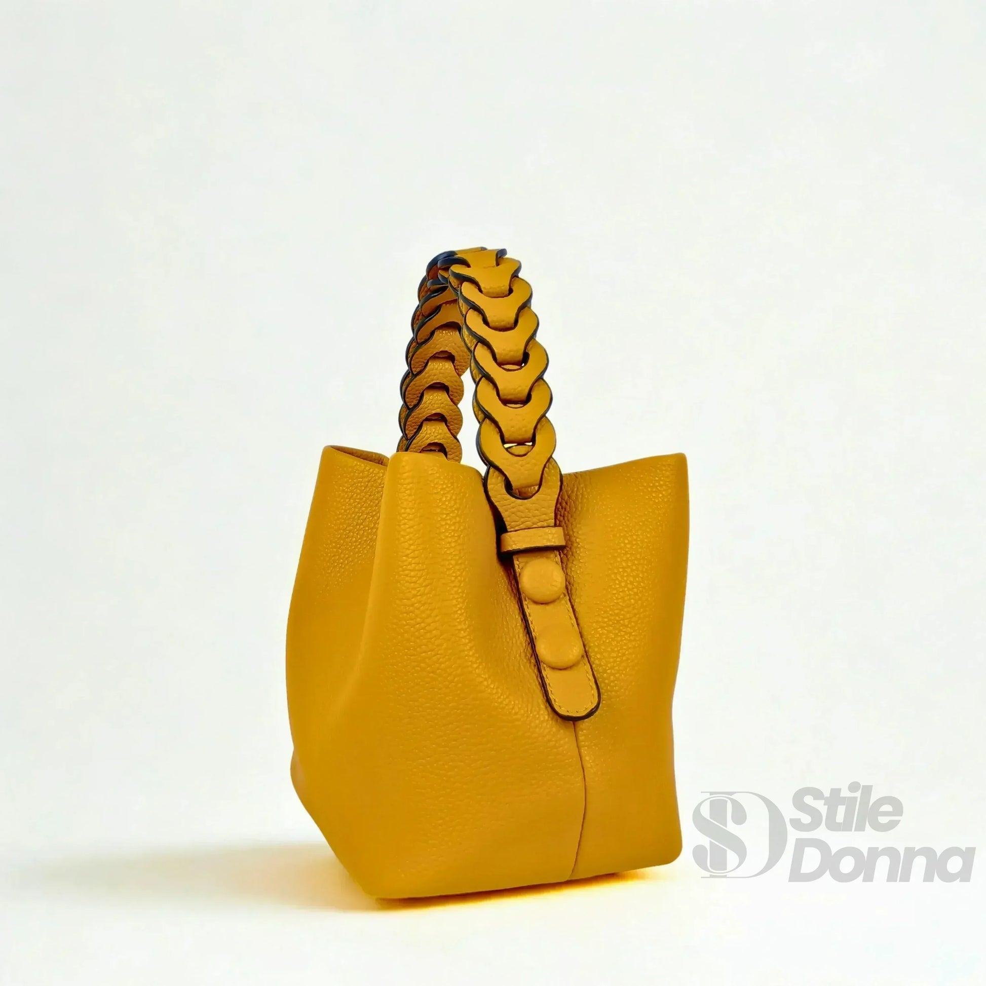Stile Donna borsa secchiello ecopelle manico intrecciato – dettaglio manico