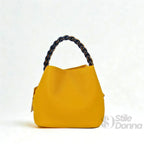 Borsa Secchiello con Manico Intrecciato in Ecopelle e Fodera con Tasche - Stile Donna Bags
