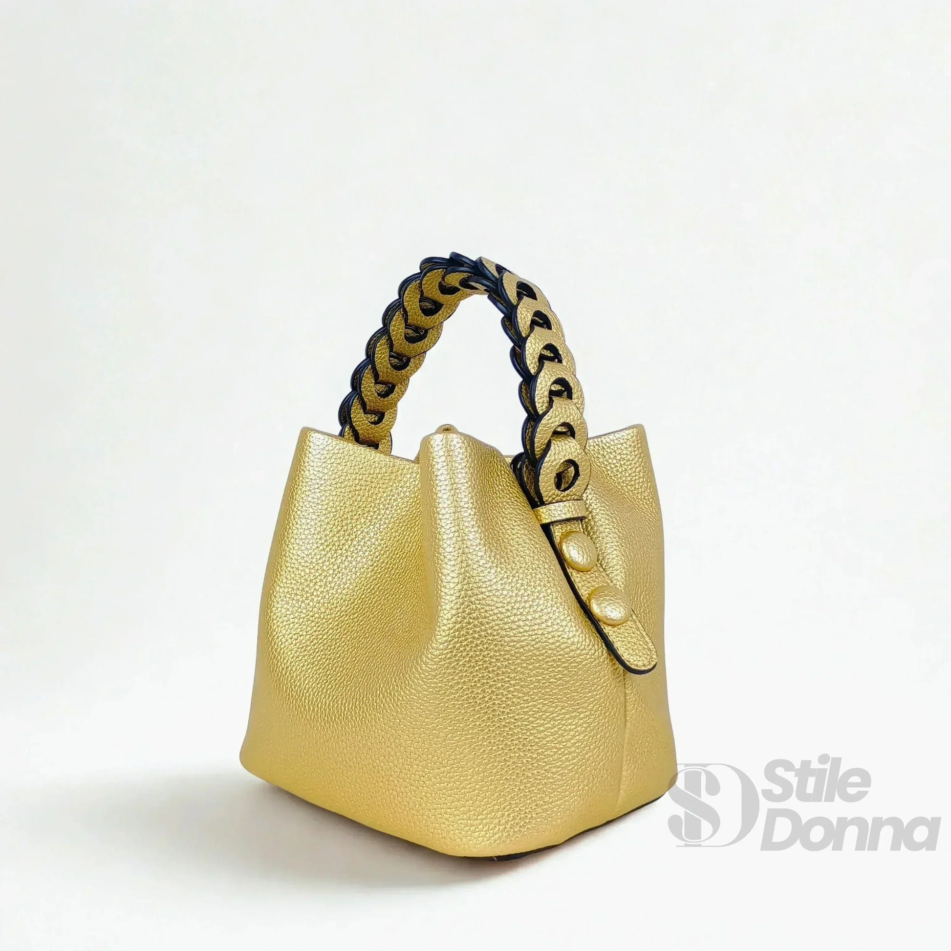 Stile Donna borsa secchiello ecopelle manico intrecciato – vista supplementare angolo