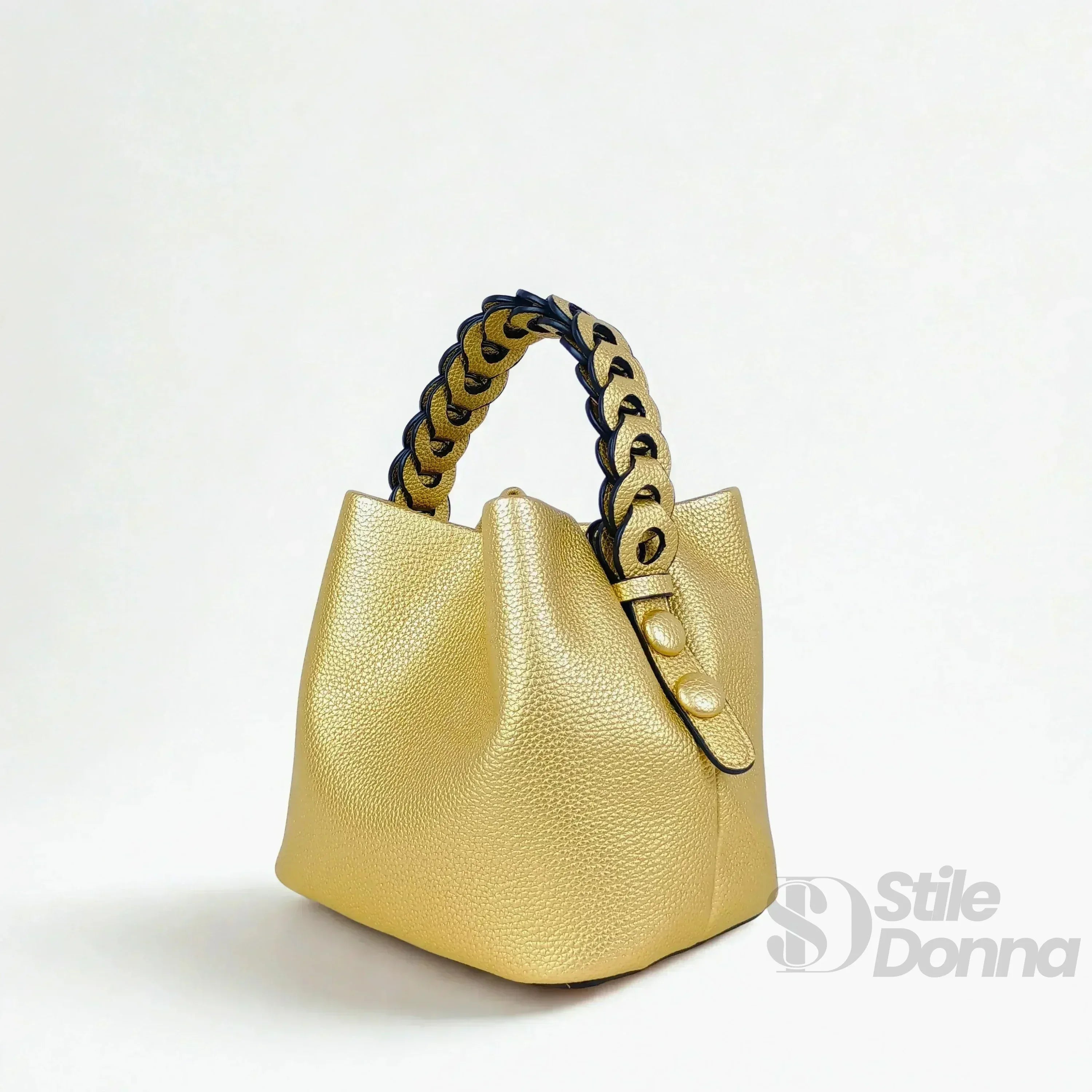 Stile Donna borsa secchiello ecopelle manico intrecciato – vista supplementare angolo
