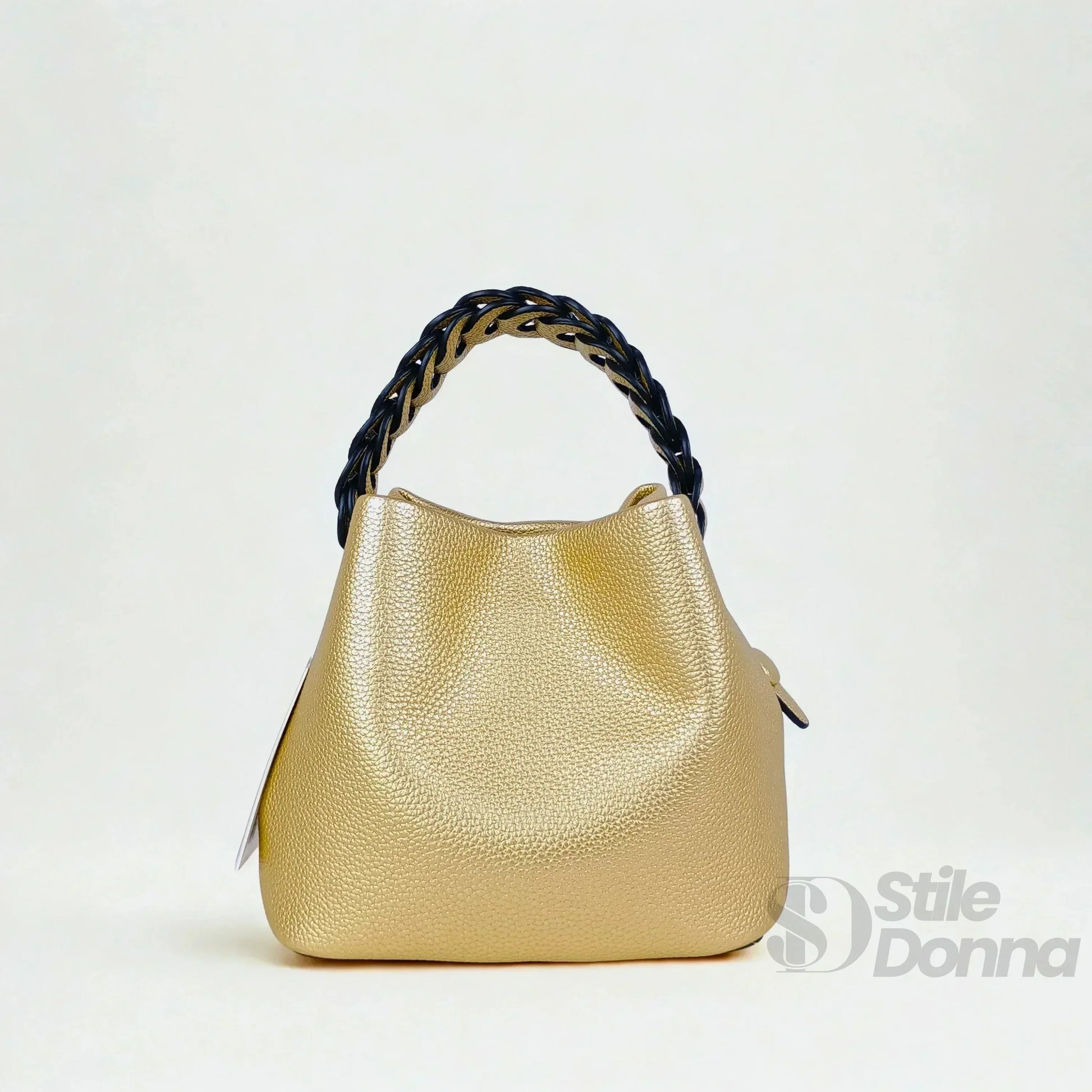 Stile Donna borsa secchiello ecopelle manico intrecciato – dettaglio tracolla