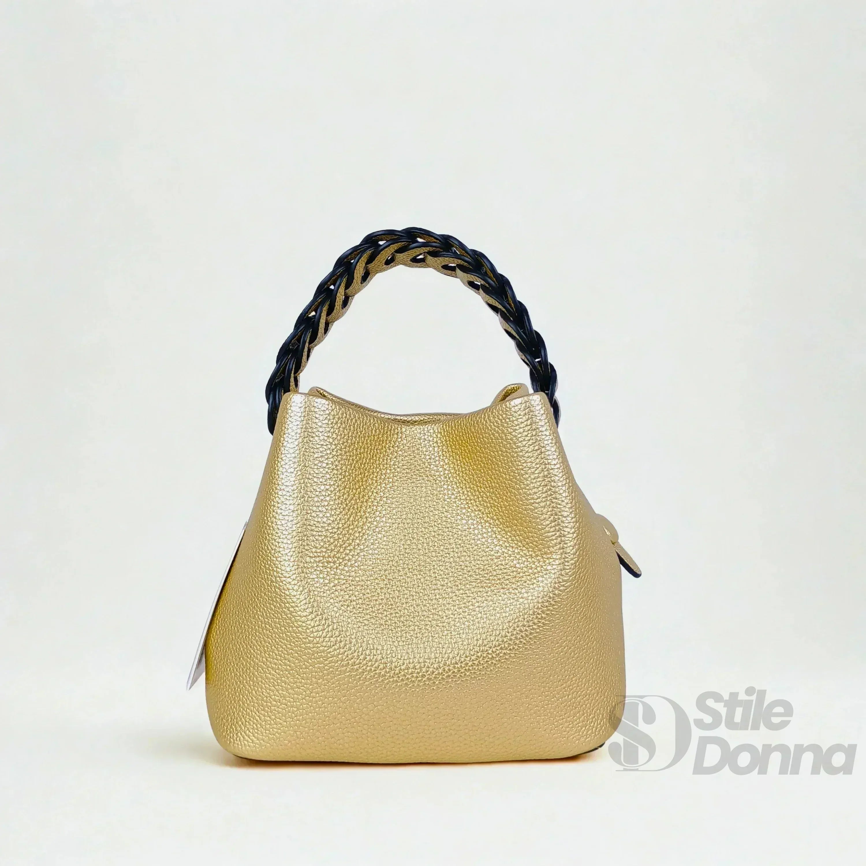 Stile Donna borsa secchiello ecopelle manico intrecciato – dettaglio tracolla