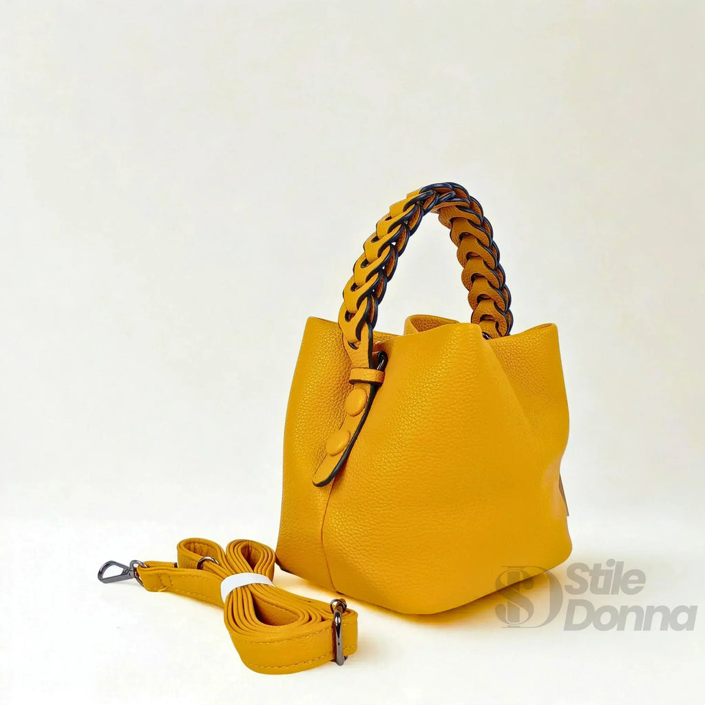 Stile Donna borsa secchiello ecopelle giallo senape vivace – vista supplementare 5