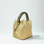 Borsa Secchiello con Manico Intrecciato in Ecopelle e Fodera con Tasche - Stile Donna Bags