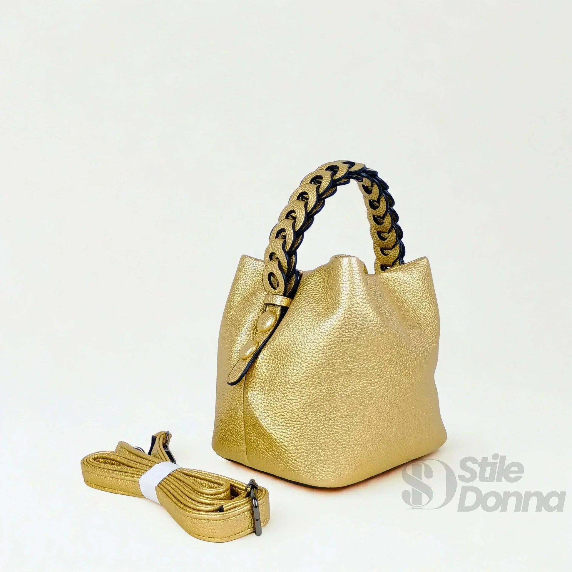 Stile Donna borsa secchiello ecopelle manico intrecciato – vista supplementare 9